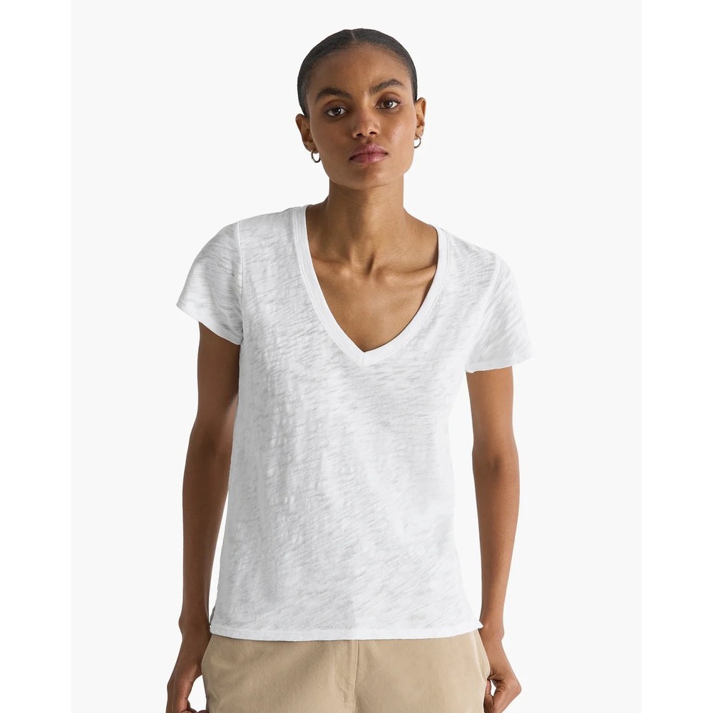 ATM Anthony Thomas Melillo Womens White Slub Cotton V-Neck T-Shirt AW1168-FK M